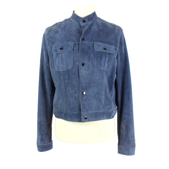Ralph Lauren Black Label Suede Jacket Leather Cropped Trucker Button Front Sz 10